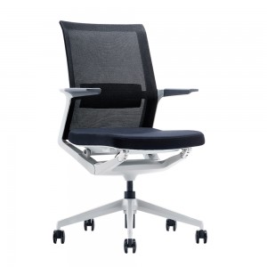Cadeira giratória preta giratória para escritório em tecido de malha ergonômica com apoio de braço fixo