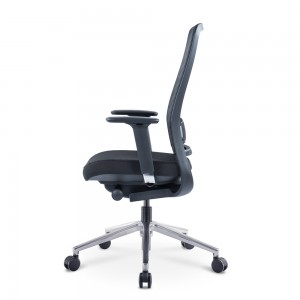 Czarne krzesło komputerowe ze środkowym oparciem i podłokietnikiem