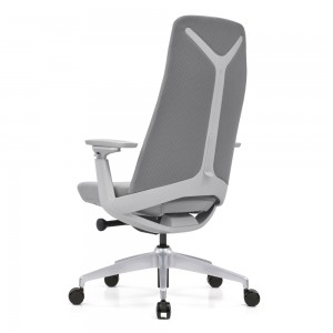 Luksusowe szare tapicerowane krzesło biurowe z zagłówkiem