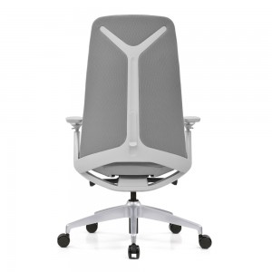 Luksusowe szare tapicerowane krzesło biurowe z zagłówkiem