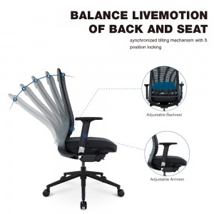 Ergonomischer Bürostuhl aus Mesh mit bequemer Rückenlehne und 4D-Armlehne