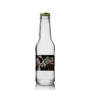 200ml Tin-aw nga Glass Juice Mixer Bottle nga adunay Crown Cap (Wholesale)