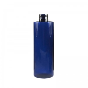 250 ml kobalto mėlynos spalvos plastikinis butelis su auksiniu disko viršutiniu dangteliu