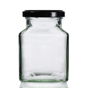 Tarro de vidrio cuadrado para alimentos de 200 ml y tapa giratoria