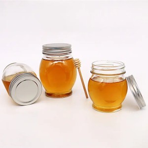 Borcane din sticlă transparentă pentru miere cu capac metalic cu șurub
