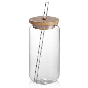 Ceașă pentru băutură din sticlă de cafea de 470 ml (16 oz) cu capace din bambus și paie de sticlă