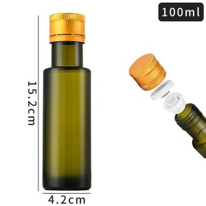 पॉप अप एल्यूमीनियम कैप के साथ 100 मिलीलीटर गहरे हरे रंग की डोरिका जैतून का तेल कांच की बोतल