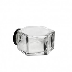 Tarro de miel de vidrio de pie, hexagonal, plano, de seis lados, engrosado vertical, 280 ml, 9,5 oz, con tapa giratoria