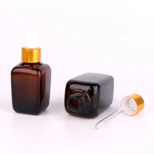 Bouteille en verre d'huile essentielle d'ambre carrée de 30 ml avec couvercle compte-gouttes