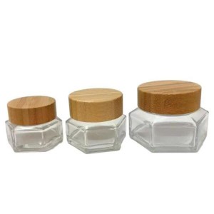 Eco Friendly Hexagon Glass Jars na may Takip ng Bamboo