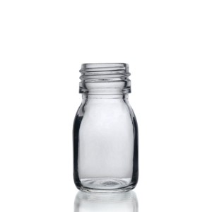 Botella de jarabe de vidrio transparente de 30 ml y tapa de aluminio