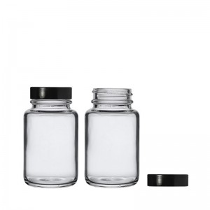 צנצנת Pharmapac מזכוכית שקופה 60 מ"ל ומכסה אוריאה שחורה