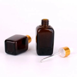 30 ml firkantet rav æterisk olie glasflaske med dråberlåg