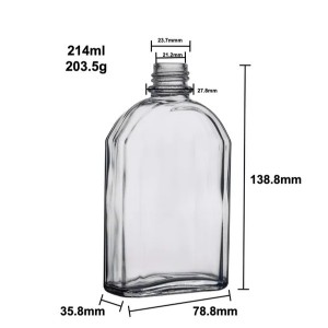 Sticlă de sticlă cu balon plat pentru whisky transparent de 200 ml