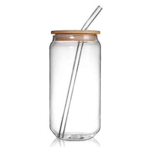 Tassa de vidre de cafè de 470 ml (16 oz) amb tapes de bambú i palla de vidre