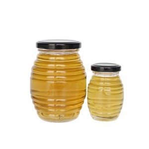 Borcan de miere de sticlă oval de 450 ml Quennline, 15 oz, cu capac rotit