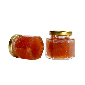 45ml Hexagonal 1.5oz Clear Honey Glass Jar Me ka Twist-off a i ʻole ka uhi ʻohe.