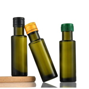 100 ml steklenica temno zelenega oljčnega olja Dorica z izskočnim aluminijastim pokrovčkom