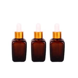 ຂວດແກ້ວ 30ml Square Amber Essential Oil ມີຝາ Dropper