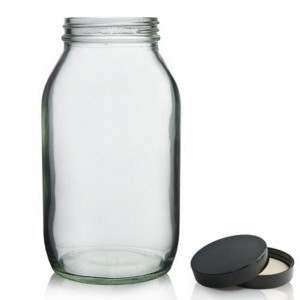 500 ml прозрачен стъклен буркан Pharmapac и 58 mm (R3) черна урея капачка