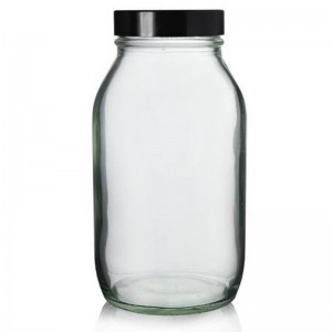 Pot Pharmapac en verre transparent de 500 ml et bouchon d'urée noir de 58 mm (R3)