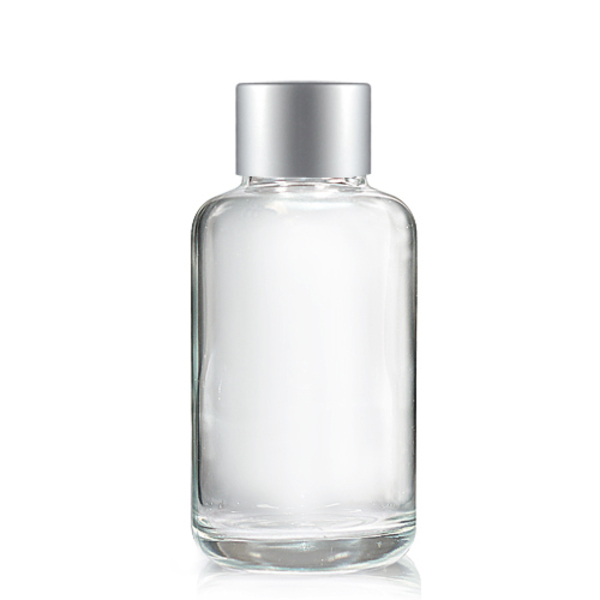 50ml Clear Glass Boston Round Bottle & Silver Diffuser Cap