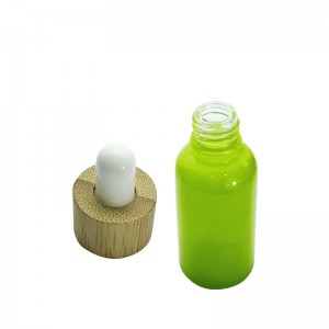 30ml green frosted  glass essential oil dropper bottle with bamboo dropper cap