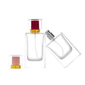 Botella de perfume en spray cadrada plana transparente con tapa de cores