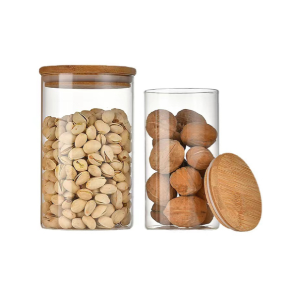 Clear Glass Bulk Food Storage Canister with Airtight Bamboo Lids