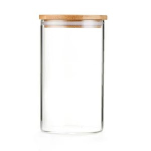 Clear Glass Bulk Food Storage Canister with Airtight Bamboo Lids
