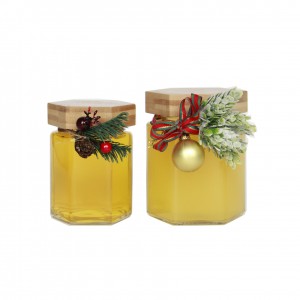 45ml Hexagonal 1.5oz Clear Honey Glass Jar mei twist-off of bamboe lid