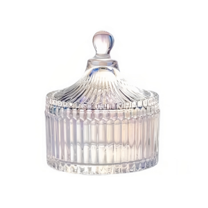 Pots de bougie en verre transparent exquis de luxe avec couvercle