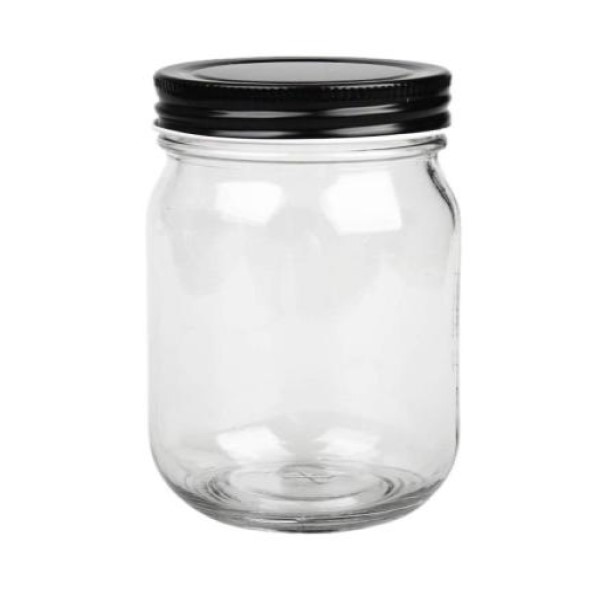 16oz Mason Glass Jar with Black Lid