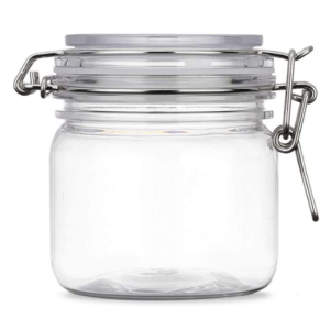 Round Sealed Glass Jar nga adunay Leak Proof Rubber ug Hinged Lid
