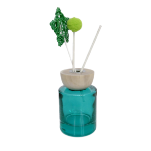 ដបកែវគ្រីស្តាល់ 120ml/150ml បែប Vintage Green Glass Diffuser with Hemispherial Wood Lid