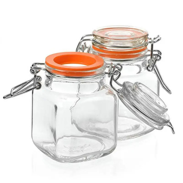 80ml Mini Square Glass Canning Jar tare da Rubber Seal Glass Murfin