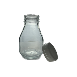 340 ml kvadratinės formos stiklinis pieno butelis su plastikiniu dangteliu