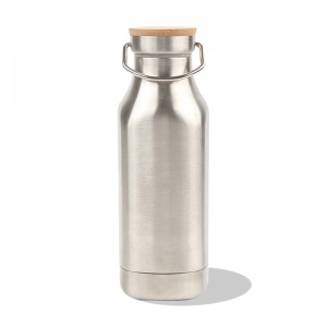GOX CHINA OEM DOUBLE WALL VACUUM INSULATED STAINLESS STEEL WATER BOTTLE WITH BAMBOO LID AND PORTABLE HANDLE