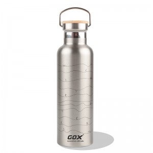 GOX Dual-wall Insulated Stainless Steel Water Bottle with Bamboo Lid