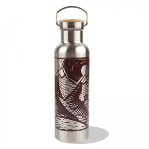 GOX Dual-wall Insulated Stainless Steel Water Bottle with Bamboo Lid