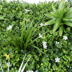 ייצור UV צמח עלה פלסטיק פו תאשור פאנל עלווה ירוקה קיר דשא מלאכותי לעיצוב חתונה בחוץ