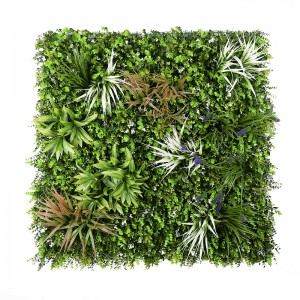 Կեղծ բույսեր Պլաստիկ պարտեզի տուփի վահանակի ծածկույթի ցանկապատ Կանաչ արհեստական ​​խոտի բույսի պատը դեկորների համար