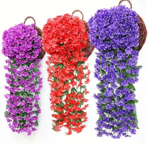 Artificial Violet Vine Hanging Plants Artificial Faux Fake Violet Flower for Home Room Garden Wedding Decoration