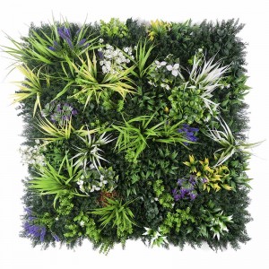 Artificial Vertical Green Wall With White And Purple Flowers