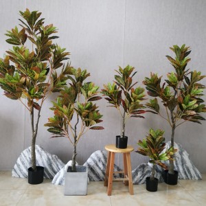 Simuléiert Blieder Banyan Changing Leaf Codiaeum variegatum Pott gréng Planz Bonsai Kënschtlech Bam Planz