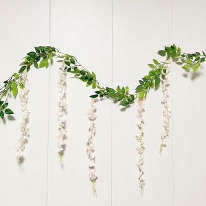 សិប្បនិម្មិតក្លែងក្លាយ Wisteria Vine Hanging Garland Silk Flowers String Home Party Wedding Decoration