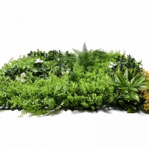 3D-agtergrond Groen oerwoudpaneel Faux-plantheining bukshout kunsmatige grasmuur vir buite-troudekor