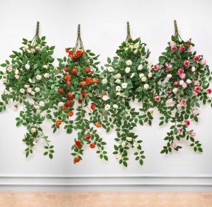 Venster dekor Kunsmatige blom klein roos rottang muur hang faux plant huis / trou versiering