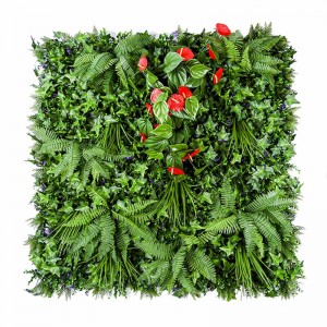 Արհեստական ​​կանաչ պատի 3D պլաստիկ բույսերի ցանկապատի պանել Այգի Կանաչ արհեստական ​​բույսերի խոտի պատը բացօթյա տան դեկորի համար