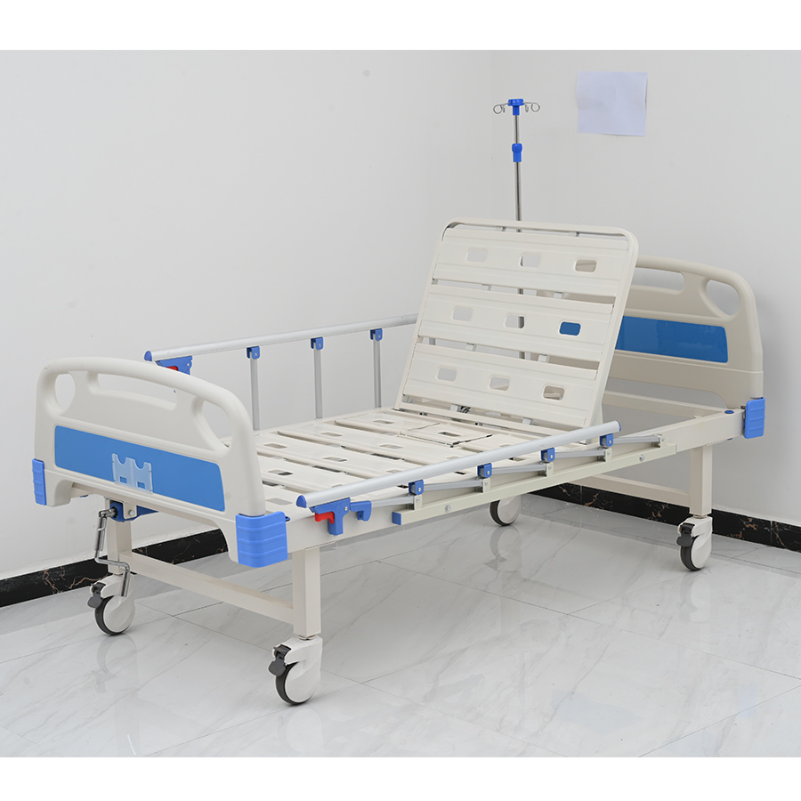 High Performance Medical Bed Side Rails - W02 Medical/Patient/Nursing/Fowler/ICU Bed Manufacturer ABS Single Cranks One Function Manual Hospital Bed with Mattress and I. V Pole – Webian